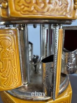Rare Pagoda Reuge Porcelain Musical Lipstick Cigarette Carousel Music Box