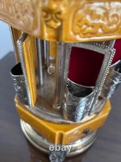 Rare Pagoda Reuge Porcelain Musical Lipstick Cigarette Carousel Music Box