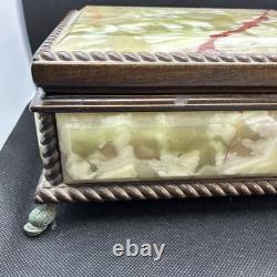 Rare REUGE ONYX MUSIC BOX DOLPHIN FEET WORKING 2 Songs Love Story & Rain Drops