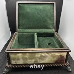 Rare REUGE ONYX MUSIC BOX DOLPHIN FEET WORKING 2 Songs Love Story & Rain Drops