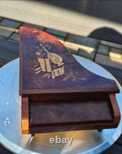 Rare Reuge Music Box Grand Piano Swiss Made Musical Wood Inlay Vtg