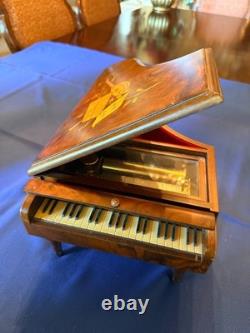 Rare Reuge Music Box Grand Piano Swiss Made Musical Wood Inlay Vtg
