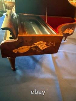 Rare Reuge Music Box Grand Piano Swiss Made Musical Wood Inlay Vtg