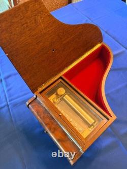 Rare Reuge Music Box Grand Piano Swiss Made Musical Wood Inlay Vtg