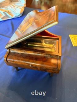 Rare Reuge Music Box Grand Piano Swiss Made Musical Wood Inlay Vtg