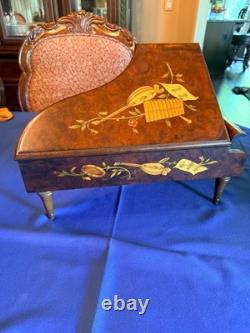 Rare Reuge Music Box Grand Piano Swiss Made Musical Wood Inlay Vtg