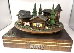 Rare Reuge Vintage Swiss Chalet Village Rotating Scene Musical Movement