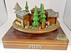 Rare Reuge Vintage Swiss Chalet Village Rotating Scene Musical Movement