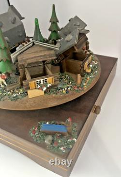 Rare Reuge Vintage Swiss Chalet Village Rotating Scene Musical Movement