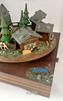 Rare Reuge Vintage Swiss Chalet Village Rotating Scene Musical Movement
