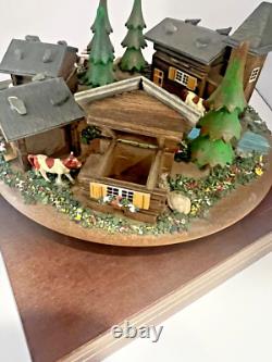 Rare Reuge Vintage Swiss Chalet Village Rotating Scene Musical Movement