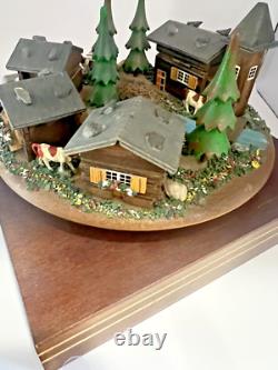Rare Reuge Vintage Swiss Chalet Village Rotating Scene Musical Movement