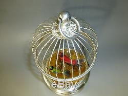 Rare Silver Plated Vintage Swiss Reuge Double Birds Singing Bird Cage Music Box