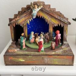 Rare VTG Italian Reuge Animated Nativity Music Box Swiss Movement Silent Night