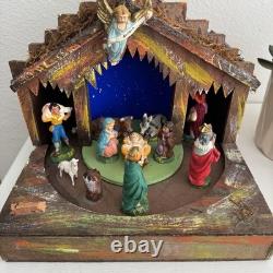Rare VTG Italian Reuge Animated Nativity Music Box Swiss Movement Silent Night