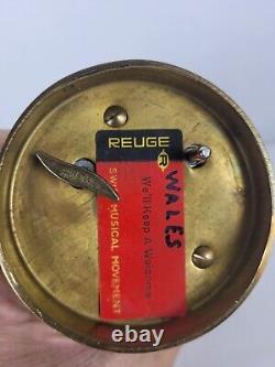 Rare VTG Reuge Swiss Brass WALES CYMRU Lantern Music Box We'll Keep a Welcome