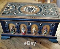 Rare Vintage Anri Wooden Music Box Jewelry Box Reuge Italy Angels