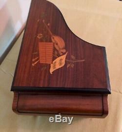 Rare Vintage Inlay Italian Reuge Music Box, Chopin's Polonaise, 72 Note Movement