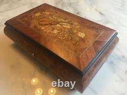 Rare Vintage Limited Edition Walnut Reuge Music Box Plays 3 Mozart Songs
