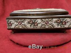 Rare Vintage Reuge 2/36 Changing Mechanism Needlepointed Brocade Jewelry Box
