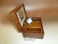 Rare Vintage Reuge Wedding Dancers Burl Wooden Jewelry Case Music Box Automaton