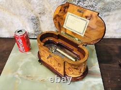 Rare Vintage Swiss Reuge Cylinder Music Box W Unusual Mahogany Case Hand Painted