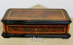 Rare Vintage Swiss Reuge Inlaid Walnut & Ebonised 5 Barrel Musical Music Box