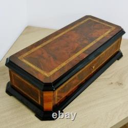Rare Vintage Swiss Reuge Inlaid Walnut & Ebonised 5 Barrel Musical Music Box