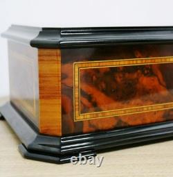 Rare Vintage Swiss Reuge Inlaid Walnut & Ebonised 5 Barrel Musical Music Box