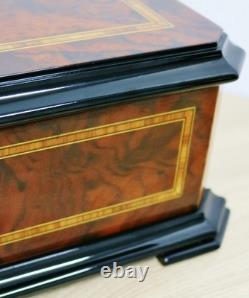 Rare Vintage Swiss Reuge Inlaid Walnut & Ebonised 5 Barrel Musical Music Box
