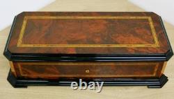 Rare Vintage Swiss Reuge Inlaid Walnut & Ebonised 5 Barrel Musical Music Box