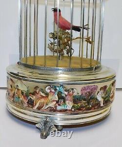 Rare Vintage Swiss Reuge Music Box Singing Bird Cage Automaton Capodimonte Works