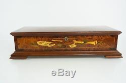 Reuge 144 Note Inlaid Burl Music Box with Horse & Carriage Motif Offenbach Music