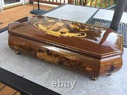 Reuge 15 Inlaid Swiss Musical Jewelry Box Lift Out Tray plays Blue Danube +1