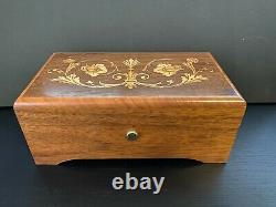 Reuge 50 Note 4 Tune Music Box in Inlaid Walnut Case. Hear it Play