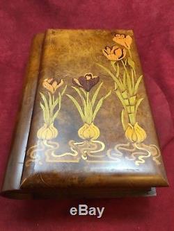 Reuge 72 Note Memory Book Shaped Italian Floral Inlay Wooden Box See Video