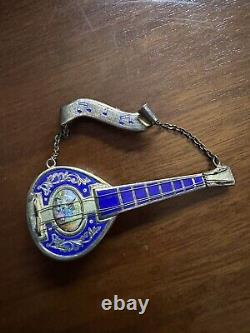 Reuge. 925 Sterling Enameled Swiss Made Music Box Brooch Withcase