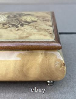 Reuge Anniversary Waltz Wood Music Musical Jewelry Trinket Box Flower Inlay