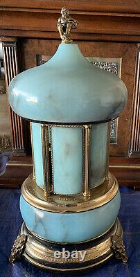 Reuge Blue Alabaster Carousel Lipstick Music Box Made in Italy
