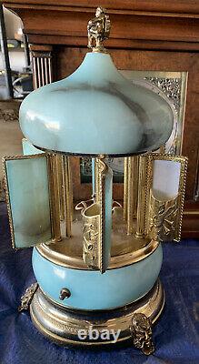 Reuge Blue Alabaster Carousel Lipstick Music Box Made in Italy
