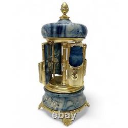 Reuge Blue Onyx Carousel Music Box Lipstick Cigarette Holder Switzerland