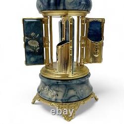 Reuge Blue Onyx Carousel Music Box Lipstick Cigarette Holder Switzerland