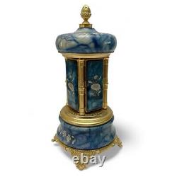 Reuge Blue Onyx Carousel Music Box Lipstick Cigarette Holder Switzerland