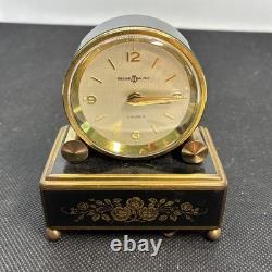 Reuge Brass Alarm Clock music box. Vintage 1950's Plays La Vie En Rose