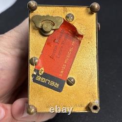 Reuge Brass Alarm Clock music box. Vintage 1950's Plays La Vie En Rose