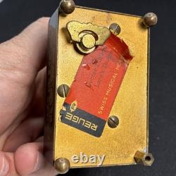 Reuge Brass Alarm Clock music box. Vintage 1950's Plays La Vie En Rose