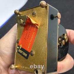 Reuge Brass Alarm Clock music box. Vintage 1950's Plays La Vie En Rose