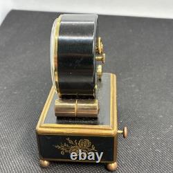 Reuge Brass Alarm Clock music box. Vintage 1950's Plays La Vie En Rose
