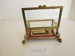 Reuge Brass Music Box Dolphin Legs Glass 2/50 Note Movement Laura's Theme