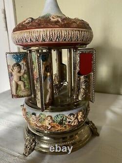 Reuge Capodimonte Cherub Carousel Lipstick Music Box Made in Italy